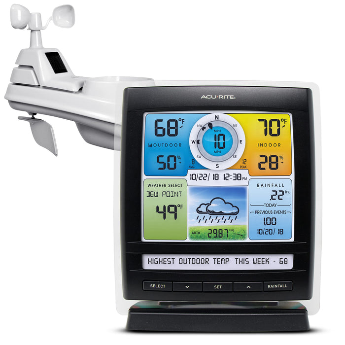 AcuRite Iris (5-in-1) Indoor/Outdoor Wireless Weather Station for Indoor and Outdoor Temperature and Humidity, Wind Speed and Direction, and Rainfall with Digital Display (01512M)