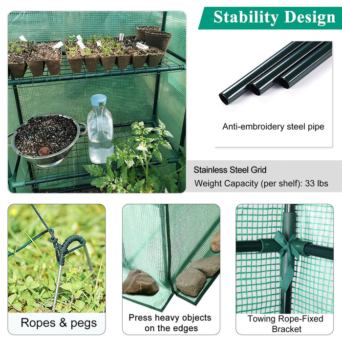 Greenhouse, Portable Mini Walk-in Green House for Outdoors with Roll-up Zipper Door, Anchors, and UV-Resistant Cover