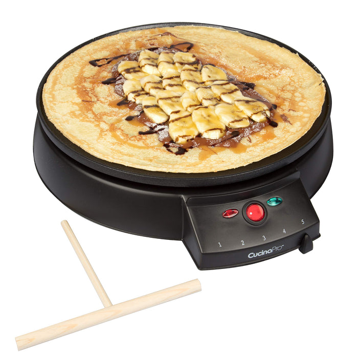 12" Griddle & Crepe Maker, Non-Stick Electric Crepe Pan w Batter Spreader & Recipe Guide- Dual Use for Blintzes Eggs Pancakes, Portable, Adjustable Temperature Settings - Holiday Breakfast or Dessert