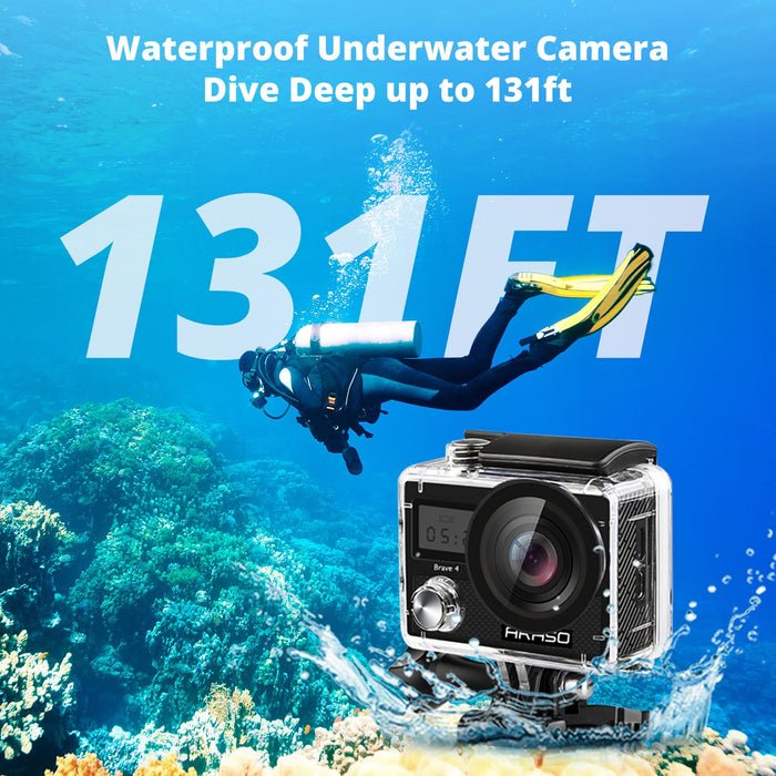 AKASO Brave 4 4K30fps 20MP WiFi Action Camera Ultra Hd with EIS 131ft Waterproof Camera Remote Control 5xZoom Underwater Camcorder with 2 Batteries and Helmet Accessories Kit