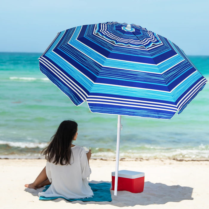 AMMSUN 6.5 ft Heavy Duty Beach Umbrella for Sand with tilt Air Vent Sun Shelter, UV 50+ Protection Outdoor Sunshade Umbrellas and Parasols with Carry Bag for Patio Garden Beach Pool Backyard stripe Blue