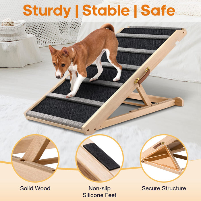 Dog Ramp for Bed - Extra Wide - Excellent Traction, Pet Ramp for Small Large Dogs to Get on Couch Car, Non-Slip Rubber Surface, 17’’W, Hold up to 200lb, Adjustable, Foldable