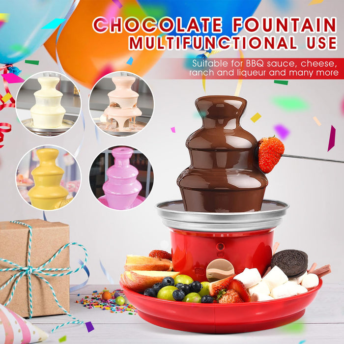 Chocolate Fountain, 3-Tier Mini Chocolate Fountain Machine with 4PCS Forks and Removal Serving Tray, Stainless Steel Electric Chocolate Fondue Fountain for Nacho Cheese, BBQ Sauce, Syrup, 20 OZ