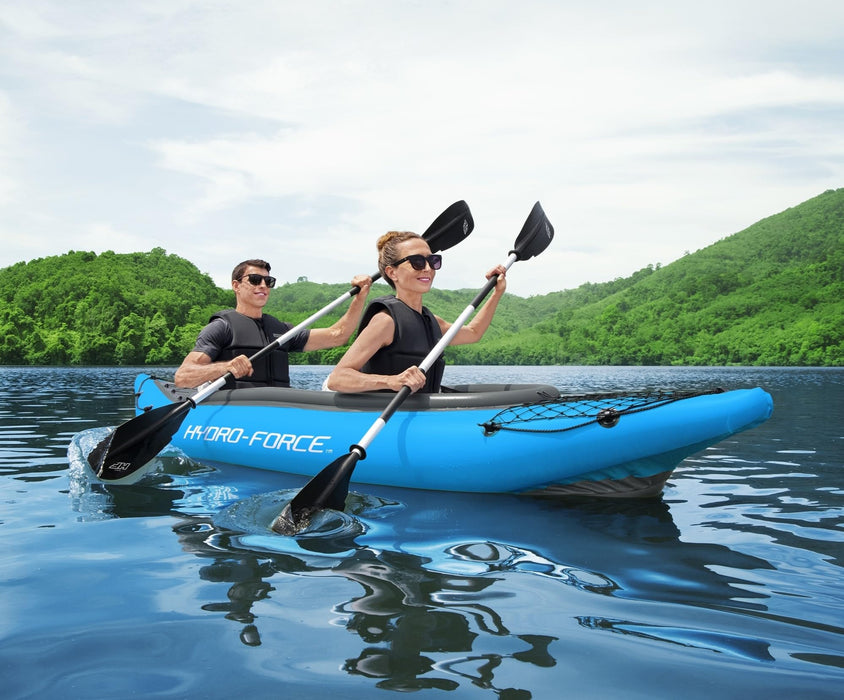 Bestway Hydro-Force 2-Person Cove Champion Inflatable Kayak Set | Includes Kayak, 2 Aluminum Paddles, Hand Pump, 2 Fins, and Carry Bag