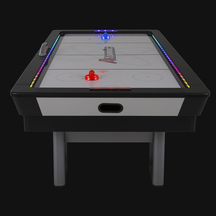 Atomic Top Shelf 7.5’ Air Hockey Table with 120V Motor for Maximum Air Flow, High-Speed PVC Playing Surface for Arcade-Style Play and Multicolor LED Lumen-X Technology to Illuminate Play