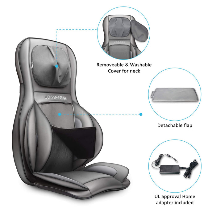 COMFIER Massager Chair with Heat, Shiatsu Neck Back Massager Portable with Compress & Rolling,Massage Chair Pad for Full Back, Neck & Shoulders,Full Body Pain, Gray