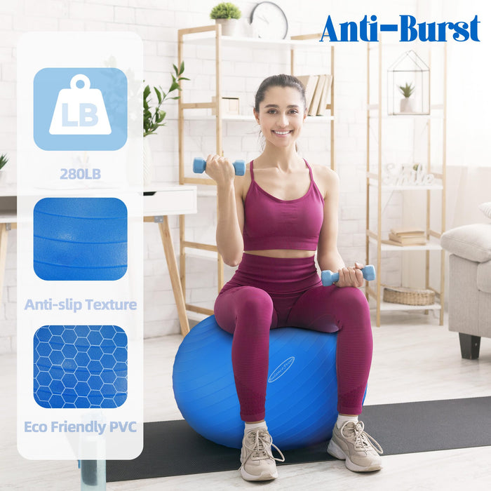 Signature Fitness Anti-Burst and Slip Resistant Exercise Ball Yoga Ball Fitness Ball Birthing Ball with Quick Pump, 2,000-Pound Capacity, Blue, 22-inch, M