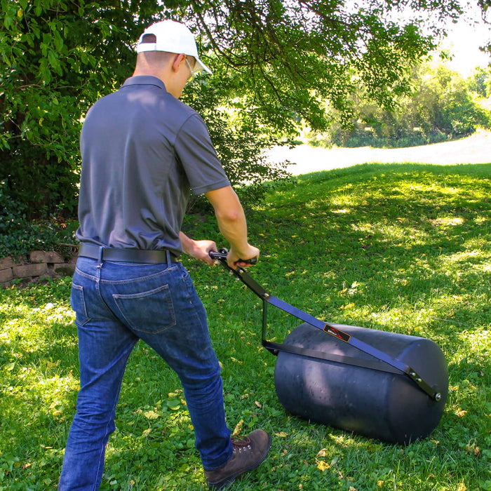 Brinly PRC-241BH-A 270 lb. Combination Push/Tow Poly Lawn Roller with Easy-Turn Tethered Plug, 18 by 24"