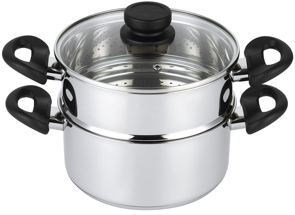 Nevlers 3 Piece Premium Heavy Duty Stainless Steel Steamer Pot Set Includes 3 Quart Cooking Pot, 2 Quart Steamer Insert and Vented Glass Lid | Stack and Steam Pot Set for All Cooking Surfaces