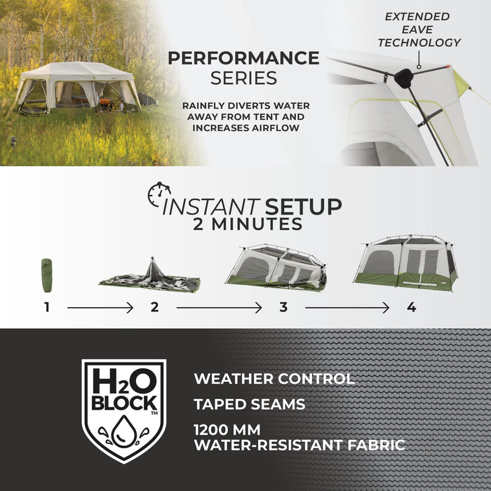 CORE 10 Person Instant Cabin Tent | Portable Large Pop Up Tent with Easy 2 Minute Camp Setup for Family Camping | Multi Room Tent with Organization for Outdoor Camping Accessories