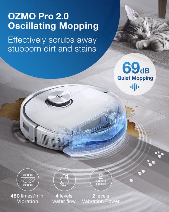 ECOVACS DEEBOT T9+ Robot Vacuum and Mop Combo with Auto-Empty Station, Precision Laser Mapping, 3D Maps, Oscillating Mopping, 3000Pa Suction, Hands-Free Cleaning for Up to 60 days, Air Freshener,White