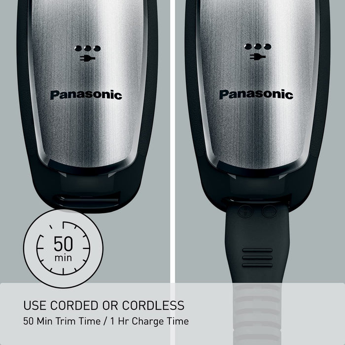 Panasonic Multi-Groomer Men’s Trimmer for Beard, Hair and Body, 39 Trim Length Settings with 3 Attachments, Corded/Cordless Operation – ER-GB80-S (Silver)