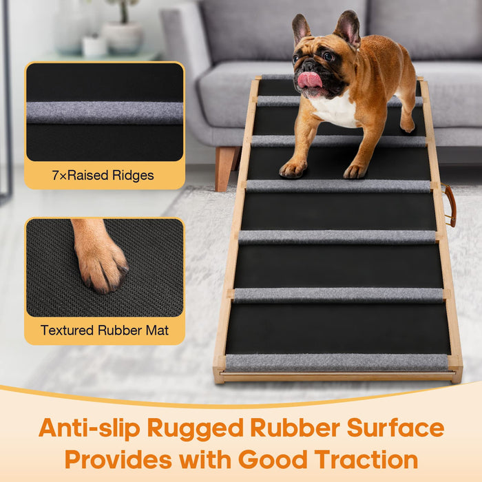 Dog Ramp for Bed - Extra Wide - Excellent Traction, Pet Ramp for Small Large Dogs to Get on Couch Car, Non-Slip Rubber Surface, 17’’W, Hold up to 200lb, Adjustable, Foldable