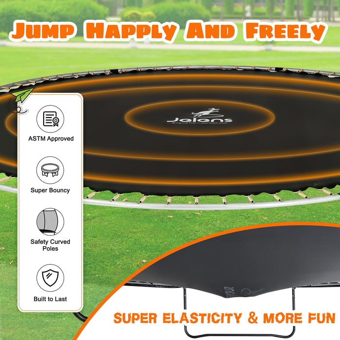 JELENS Trampoline 8FT 10FT 12FT 14FT 16FT, Recreational Trampolines with Enclosure Net and Ladder, Outdoor Anti-Rust Trampolines for Kids and Adults, ASTM Approved (12FT)