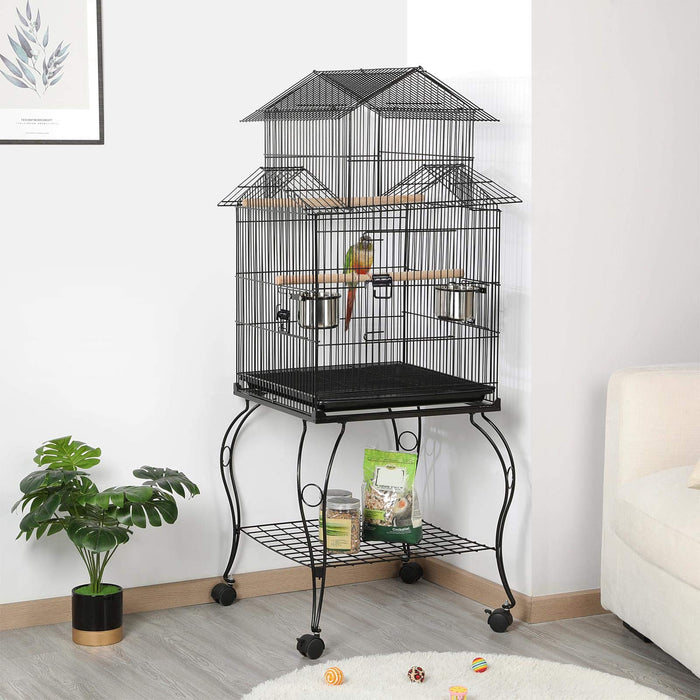 Yaheetech Budgie Cage 55-inch Rolling Standing Triple Roof Medium Parrot Cage Pet Bird Cage with Detachable Stand for Cockatiels Sun Parakeets Green-cheeked Conures Macaw