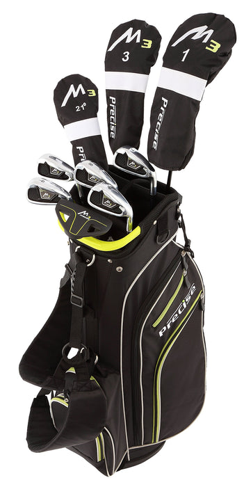 Precise M3 Men’s Right Handed Complete Golf Club Set Regular, Golf Clubs for Men Include 460CC Driver, 3 Wood, 21* Hybrid, 6-9 Irons, Pitching Wedge, Putter, Deluxe Stand Bag, 3 Headcovers, Black Lime