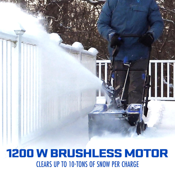 Snow Joe 24V-X2-SB18 18-Inch, 48-Volt IONMAX Cordless Snow Blower Kit (w/ 2 x 4.0-Ah Batteries + Charger), Blue