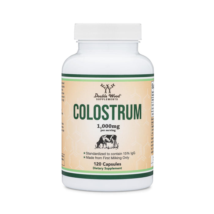 Colostrum Supplement 120 Capsules, 1,000mg per Serving (Bovine Colostrum Powder from First Milking Only, Std. to Contain 15% IgG Immunoglobulins) No Fillers, Third Party Tested by Double Wood