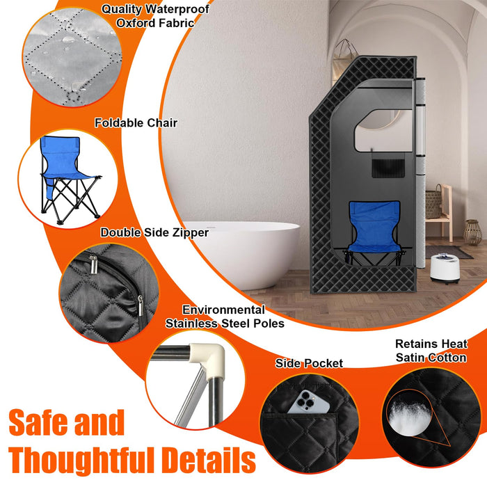 bsdonte Portable Sauna Box for Home, Personal Steam Sauna Tent with Timer, Remote Control, 1000W 2.6L Steamer, Folding Chair, 9 Levels Heating, Indoor Steam Room Full Body, Size 2.6’ x 2.6’ x 5.9’