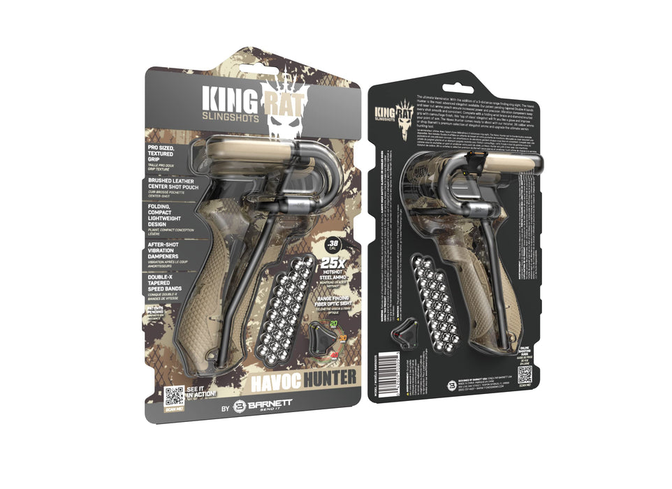 Barnett King Rat Slingshots, Havoc Hunter Slingshot, Includes Double-X Tapered Speed Bands, Hotshot .38 Caliber Ammo, & Brushed Leather Pouch