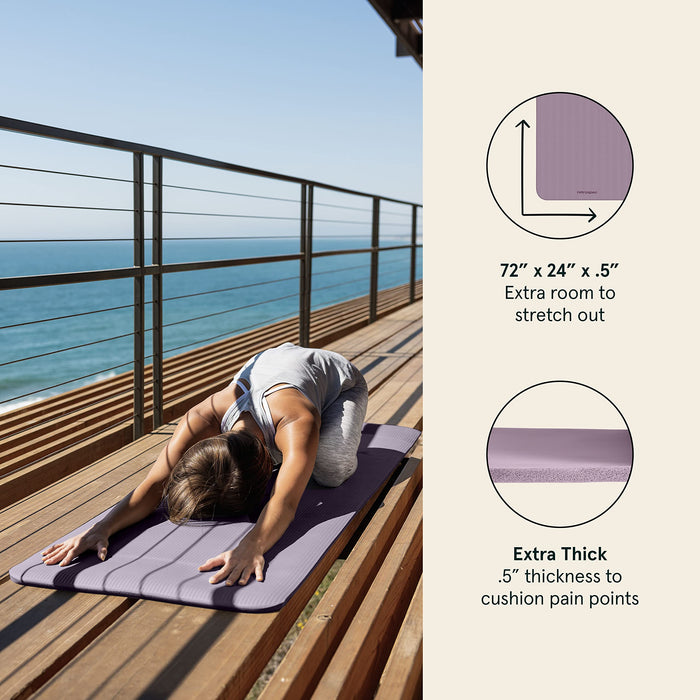 Retrospec Solana Yoga Mat 1/2" Thick w/Nylon Strap for Men & Women - Non Slip Excercise Mat for Yoga, Pilates, Stretching, Floor & Fitness Workouts, Violet haze