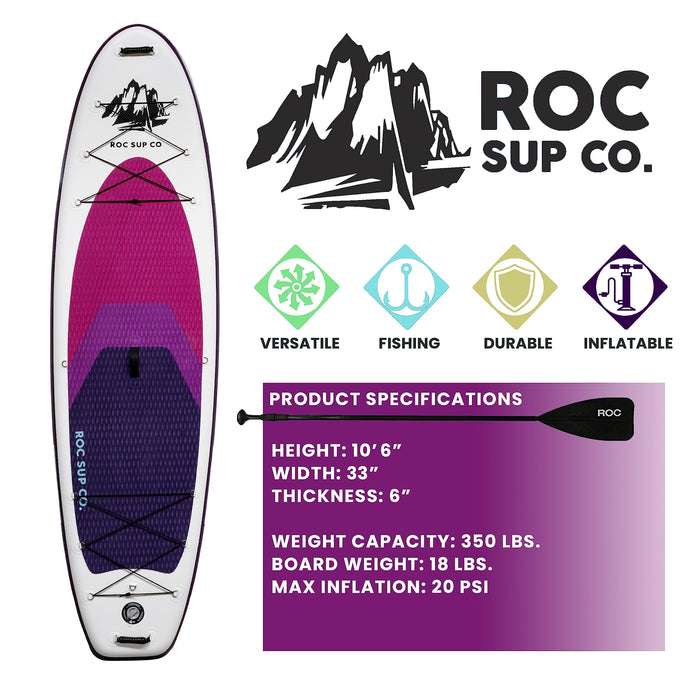 Roc Inflatable Stand Up Paddle Boards 10 ft 6 in with Premium SUP Paddle Board Accessories, Wide Stable Design, Non-Slip Comfort Deck for Youth & Adults (Violet, 10 Ft 6 in)