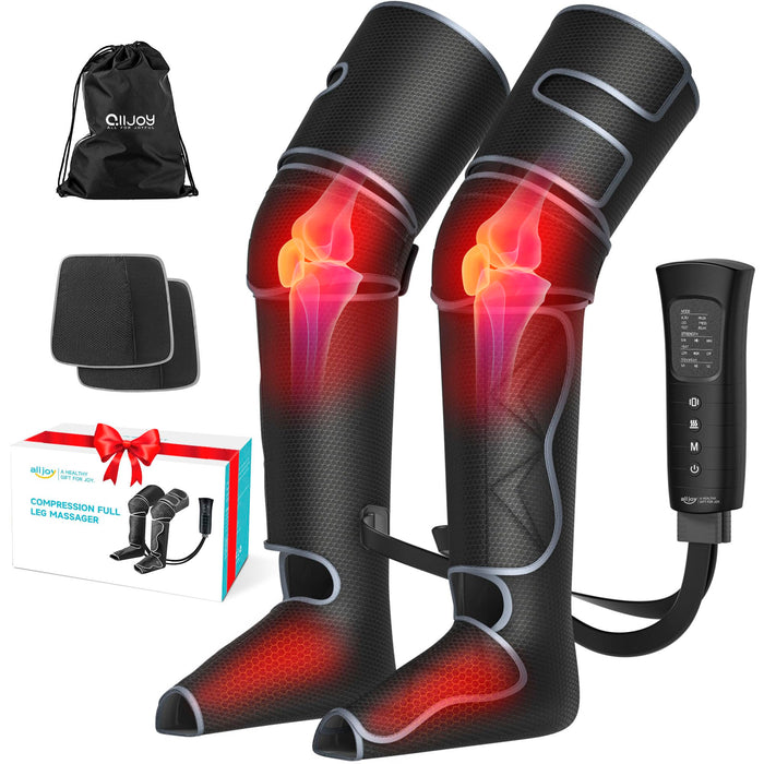 ALLJOY Leg Massager, Leg Air Compression Massager for Circulation and Pain Relief,2 Heat Levels Foot/Knee Massager,6 Modes with Memory Function Controller, Full Leg Massager, Gift for Women Men