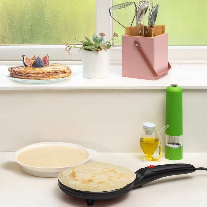 Moss & Stone Electric Crepe Maker With Auto Power Off, Portable Crepe Maker & Non-Stick Dipping Plate, On/Off Switch, Nonstick Coating & Automatic Temperature Control, Pan Apo