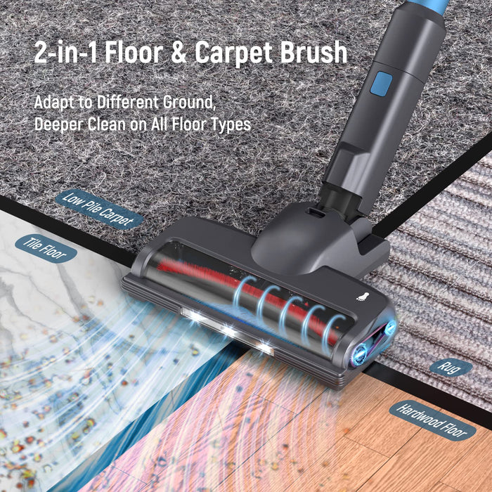 FABULETTA 24 Kpa Cordless Vacuum Cleaner - 6 in 1 Lightweight Stick Vacuum with Powerful Suction 250W Brushless Motor, for Pet Hair Carpet Hard Floor, Max 45 Min Runtime, Led Display, Blue