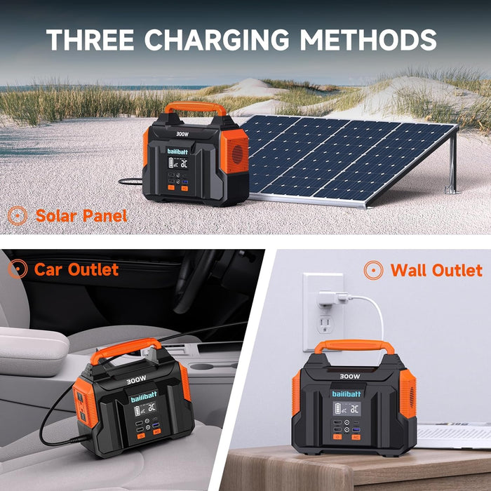 Portable Power Station 300W 257wh Lithium Battery Bailibatt Small Portable Generator for Home Use Camping Travel Emergency Hunting Outdoor, Large Power Bank with AC Outlet for Laptop