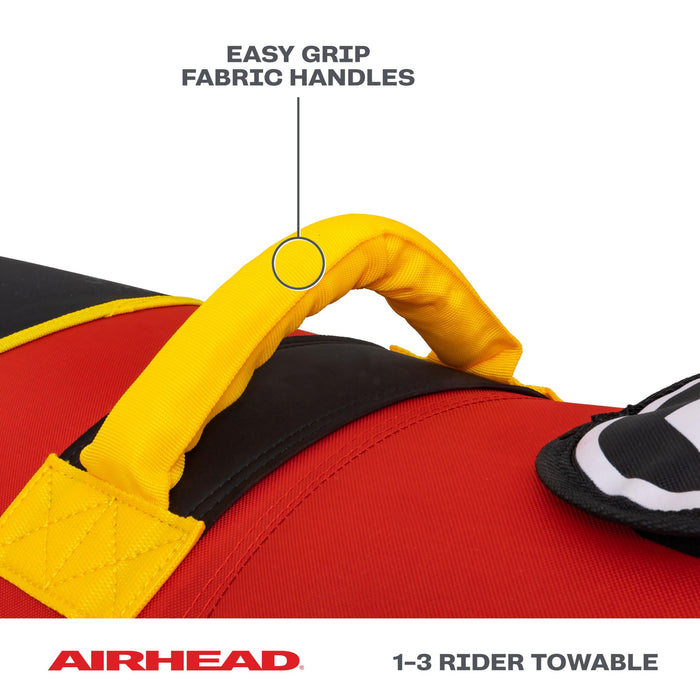 Airhead Hot Dog Towable | 1-3 Rider Tube for boating and Water Sports, Neoprene Seat Pads, Double-Stitched Full Nylon Cover, and Boston Valve for Convenient Inflating & Deflating