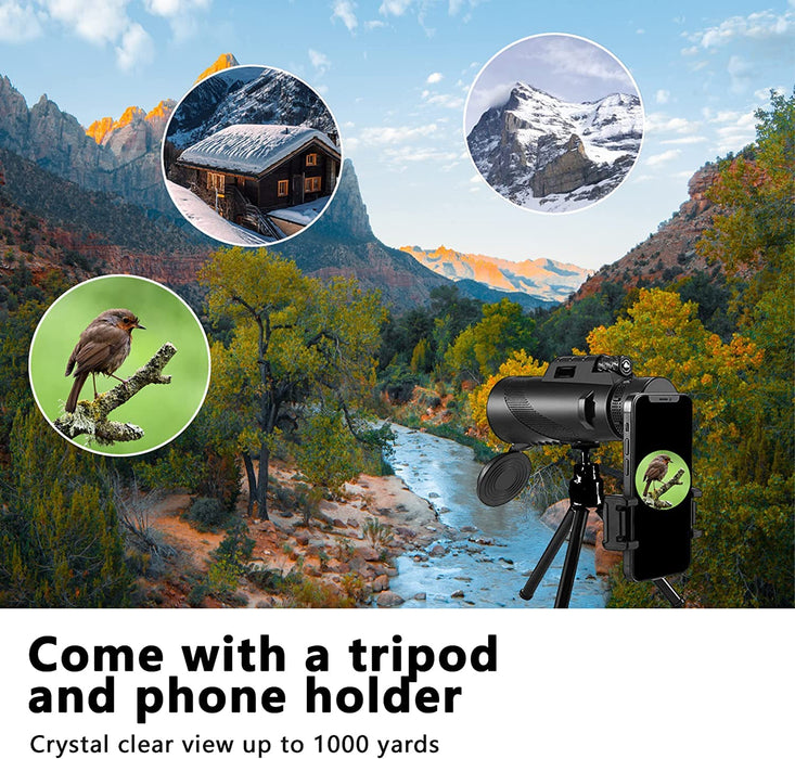 80X100 Monoculars for Adults High Power Monocular Telescope for Smartphone Wildlife Bird Watching Hunting Camping Travel Scenery with Smartphone Holder & Tripod