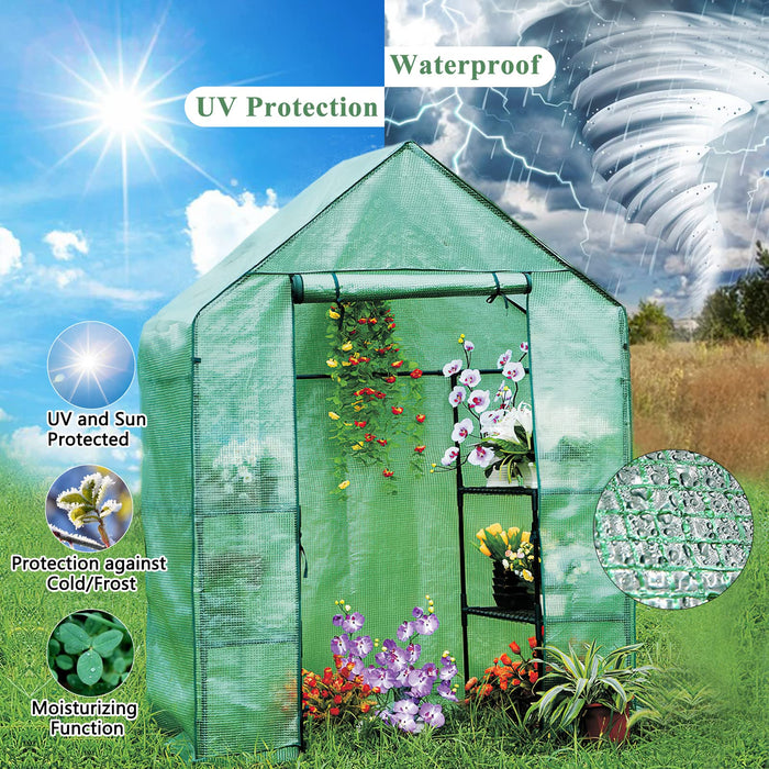 Greenhouse, Portable Mini Walk-in Green House for Outdoors with Roll-up Zipper Door, Anchors, and UV-Resistant Cover