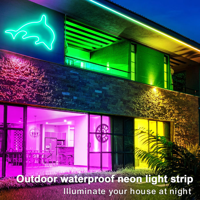 segrass 100ft RGB LED neon Rope Lights LED neon Lights with Remote/APP Control 24V IP65 Waterproof Flexible Neon LED Strip Lights for Bedroom Room Outdoors Decor（2 Rolls of 50ft）