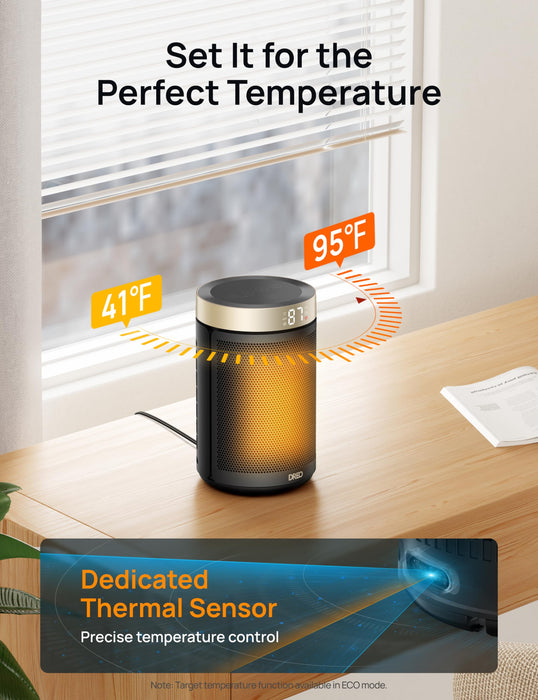 Dreo Space Heater, Portable Electric Heaters for Indoor Use with Thermostat, Digital Display, 1-12H Timer, Eco Mode and Fan Mode, 1500W PTC Ceramic Fast Safety Heat for Office Bedroom Home