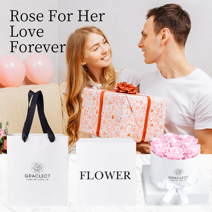 Graclect 7-Piece Preserved Roses in a Box for Delivery Prime - Forever Flowers - Immortal Roses Birthday Gifts for Her - Christmas Valentines Day Gifts for for Mom/Girlfriend/Wife/Grandma - Pink