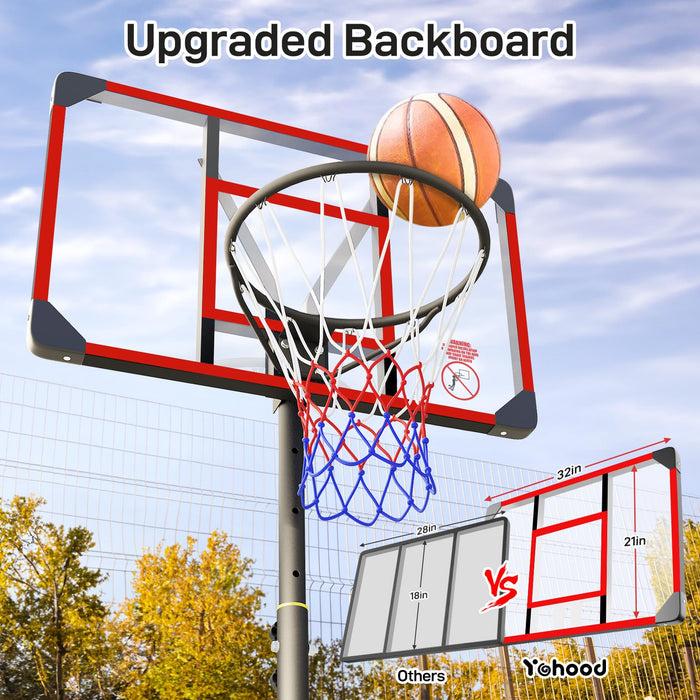 Yohood Kids Basketball Hoop Outdoor 4.82-8.53ft Adjustable, Portable Basketball Hoops & Goals for Kids/Teenagers/Youth in Backyard/Driveway/Indoor, with Enlarged Base and PC Backboard