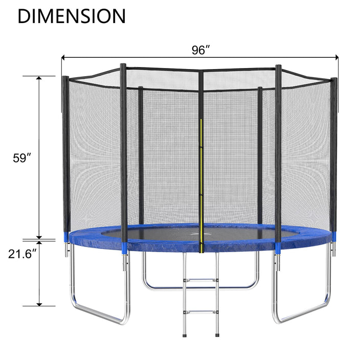 AOTOB 8 FT Trampoline Safety Enclosure Net Combo Bounce Jump for Kids Outdoor with Spring Pad Jump Mat & Ladder