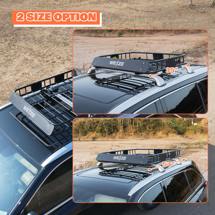 WEIZE 54" x 34" x 6" Roof Rack Rooftop Cargo Carrier Steel Basket, Heavy Duty Car Top Luggage Holder with Extension for SUV, Pick Up Trucks, 150 lbs Capacity