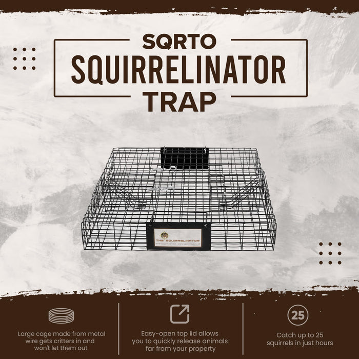 Rugged Ranch Squirrelinator 2 Door Small Metal Wire Multi-Catch Live Animal Squirrel Catch & Release Cage Trap for Pest Control, Black