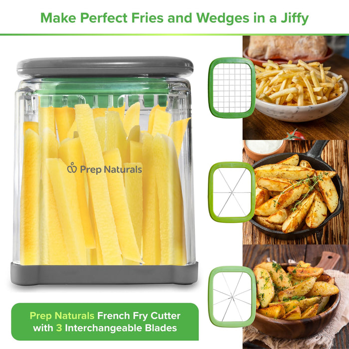 PrepNaturals 3-in-1 French Fry Cutter - Potato Cutter for Fries - Potato French Fry Cutter - French Fries Cutter - Vegetable Cutter - Food Chopper Manual Hand - Veggie Cutter - Vegetable Chopper