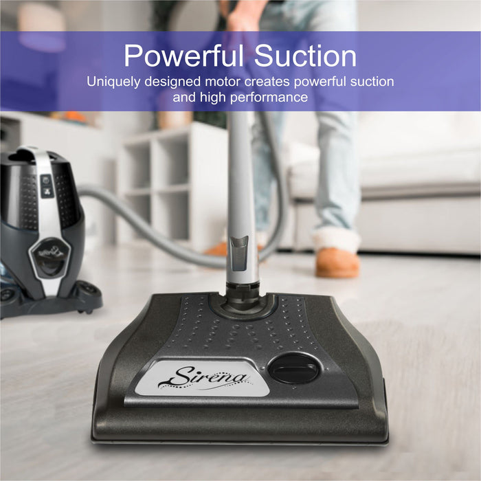 Sirena Bagless Vacuum Cleaner Black Platinum - Water Filtration Pet Vacuum with HEPA Filter and Turbo Brush - Hardwood Floor Sweeper, Air Purifier and Essential Oil Aroma Diffuser