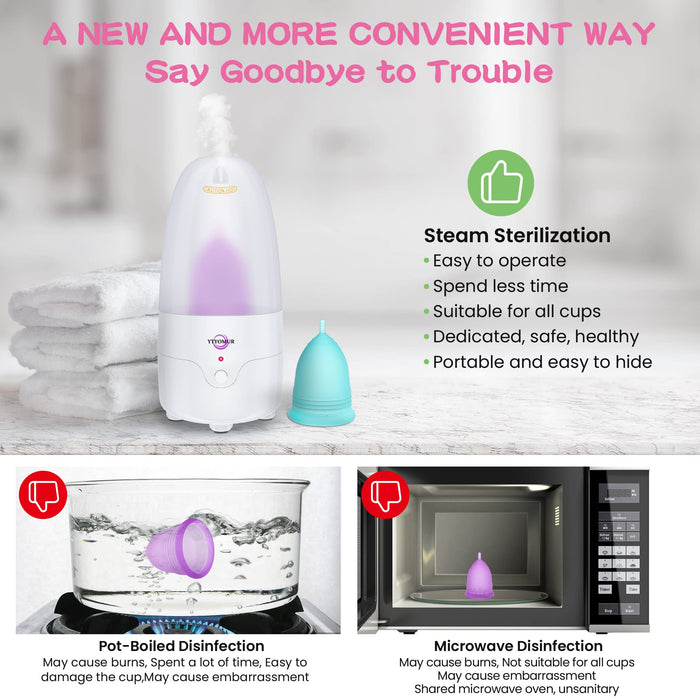 YTYOMUR Menstrual Cup Steamer Sterilizer with 2 Reusable Menstrual Cups, Period Cups Cleaner Wash Kit