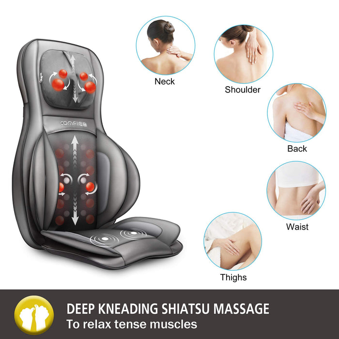 COMFIER Massager Chair with Heat, Shiatsu Neck Back Massager Portable with Compress & Rolling,Massage Chair Pad for Full Back, Neck & Shoulders,Full Body Pain, Gray