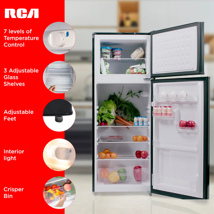 RCA RFR741-BLACK Apartment Size-Top Freezer-2 Door Fridge-Adjustable Thermostat Control-Black-7.5 Cubic Feet