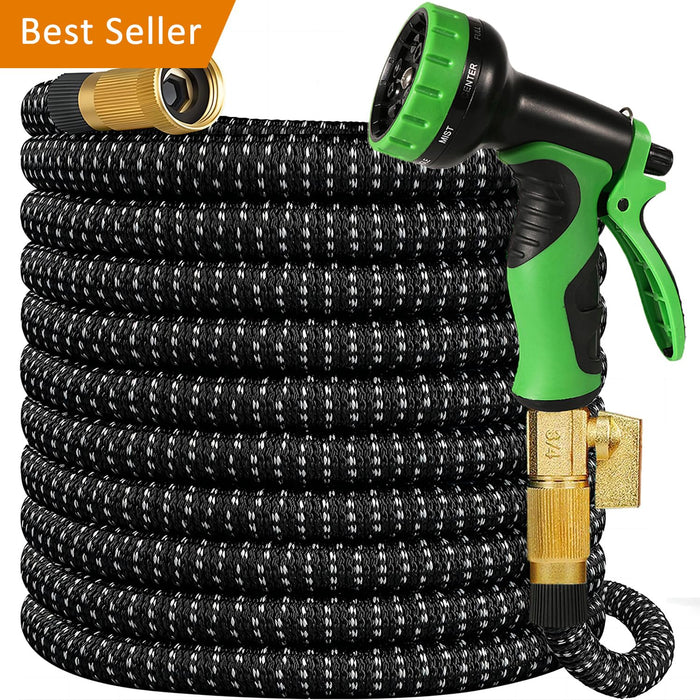 Expandable Garden Hose 75 ft, Upgraded Flexible Water Hose 75ft with 10 Function Spray Nozzle, 3/4" Leakpoof Solid Brass Fittings, Expanding Double Latex Core, Lightweight, No Kink, No Tangle