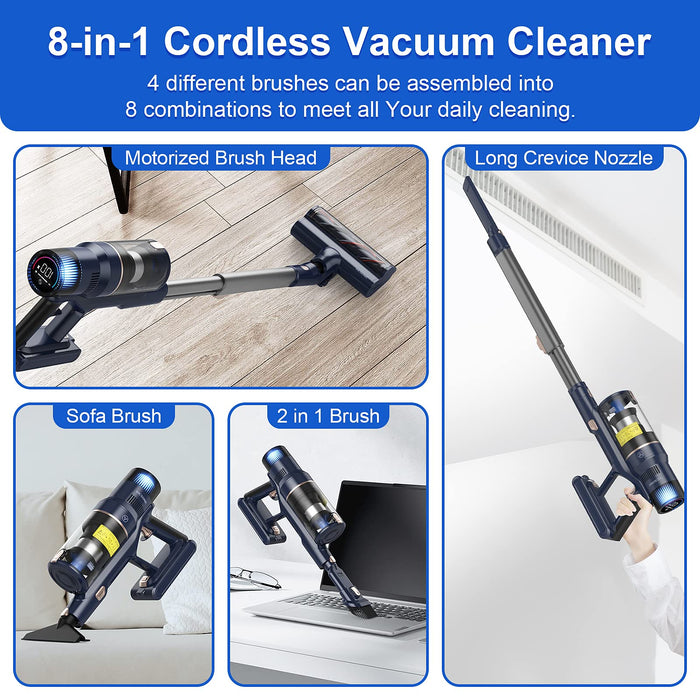 VICSONIC Cordless Vacuum Cleaner, 33Kpa/520W Stick Vacuum with OLED Touch Screen/Brushless Motor, Up to 65 Min Runtime Rechargeable, 12 in 1 Vacuum Cleaner Carpet and Floor