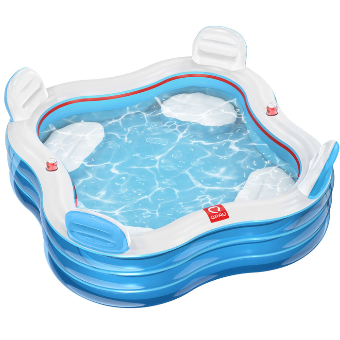 QPAU Inflatable Swimming Pool,Full-Sized Blow Up Pool with Seats and Backrests, Kiddie Pool for Outdoor & Backyard, Children & Adults, for Family Fun (Sky Blue)