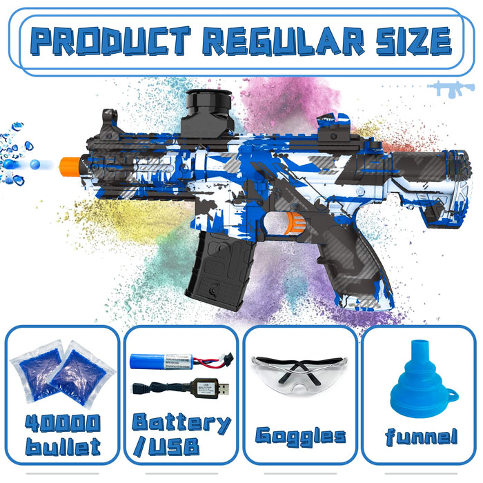 Electric Gel Ball Blaster, High Speed Automatic Splatter Ball Blaster with 40000+ and Goggles, JIFTOK Rechargeable Splatter Ball Toys for Outdoor Activities Game Party Favors-Blue