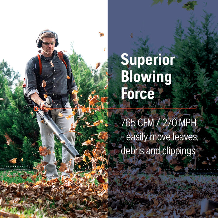 Husqvarna 150BT Gas Leaf Blower, 51-cc 2.16-HP 2-Cycle Backpack Leaf Blower, 765-CFM, 270-MPH, 22-N Powerful Clearing Performance and Ergonomic Harness System